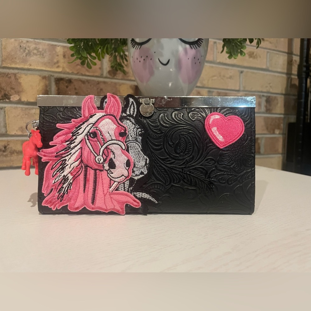 Black and Pink Embossed Women's Clutch